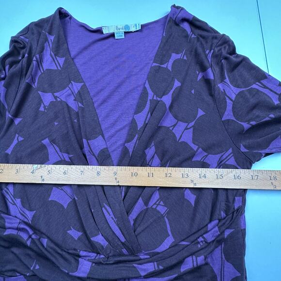 Boden Dress Womens 12R Purple Floral V Neck 3/4 Length Sleeve Midi Preppy Career - Picture 7 of 10